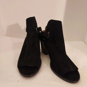 Frye "Dani Shield" Black Suede Slingback Platform Peep Toe Sandal in Size 9.5 M